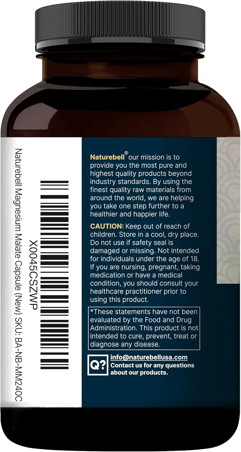 NatureBell Magnesium Malate 1,500mg, 240 Capsules | Chelated for High Absorption | Energy & Nervous System Support | Non-GMO, Gluten-Free