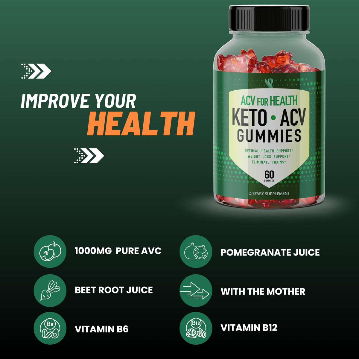 Sunrise Life ACV for Health | Keto Gummies | Weight Loss, Ketosis Support | Pomegranate