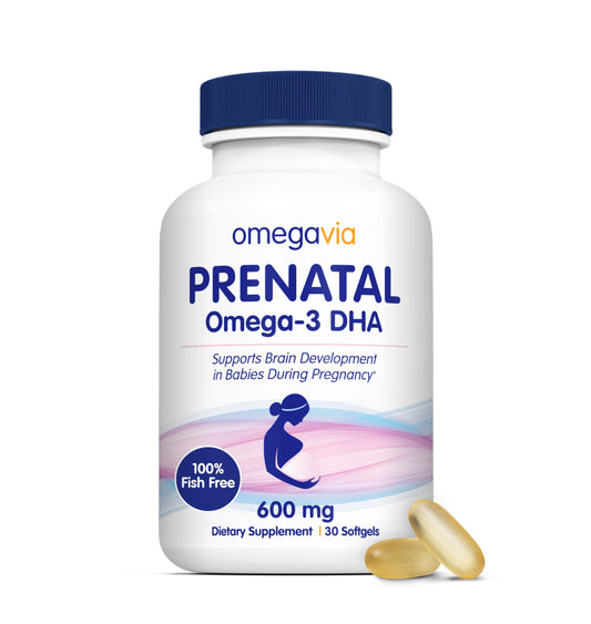OmegaVia DHA 600 mg, Ultra Pure Omega-3 DHA Supplements for Brain and Eyes, DHA Prenatal Vitamins for Women, Burpless Fish Oil Omega 3, IFOS Tested, 120 Softgels