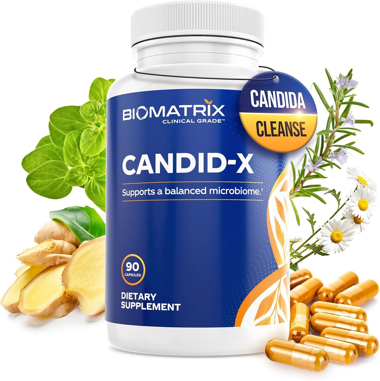 BioMatrix Candida Cleanse, Gut Health Supplement with Berberine, Oregano, Sodium Caprylate, Chamomile, Ginger, PAU D'arco | Candid-X, 90 Capsules