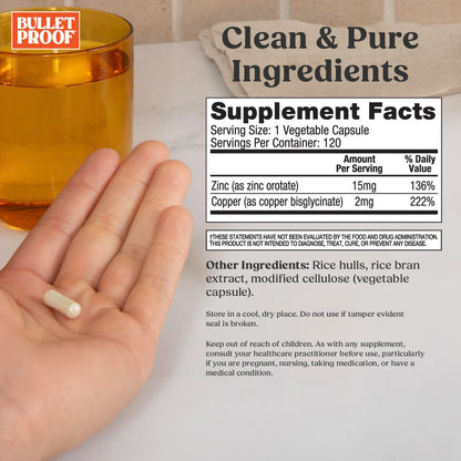 Bulletproof Zinc with Copper Capsules, 60 Count, Minerals and Antioxidant Supplement for Immunity and Mood