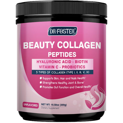 DRFOSTER Multi Collagen Peptides Powder with Beauty Complex, 35 Servings | Type I, II, III, V, X, Hydrolyzed Collagen Powder with Vitamin C & Biotin for Skin Hair Nail Joint for Women, Non-GMO