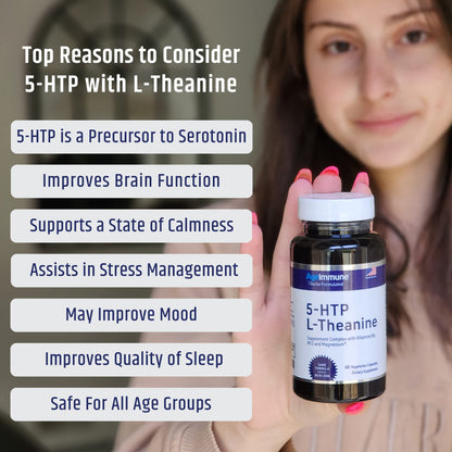 5-HTP 100mg with L-Theanine 400 mg Formula for Stress Relief and Relaxation Support for Teens and Adults with Vitamins B6 - B12 and Magnesium Bisglycinate - Doctor Formulated – without stearates.