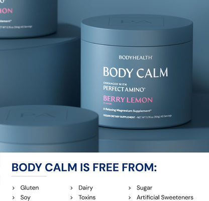 BodyHealth Body Calm Enhanced with PerfectAmino, High Absorption Magnesium Supplement for Men and Women, Magnesium Powder for Sleep, Berry Lemon (40 Servings)