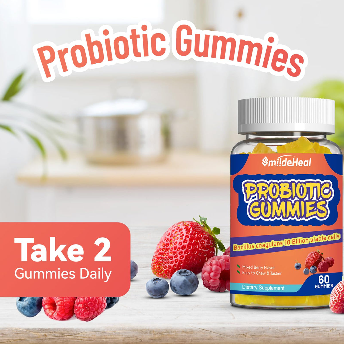 Probiotic Gummies for Digestive Health 10 Billion CFU Bacillus 60 Count | Probiotic Gummies for Digestive Health 10 Billion CFU Bacillus Coagulans Immune & Digestive Support for Men & Women 60 Count