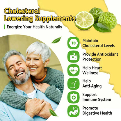 2 Pack Citrus Bergamot Gummies, Citrus Bergamot Supplement for High Cholesterol, Cholesterol Lowering Supplement for Heart, Immune System & Healthy Aging Support, Sugar Free, Lemon Flavor, 120 Cts