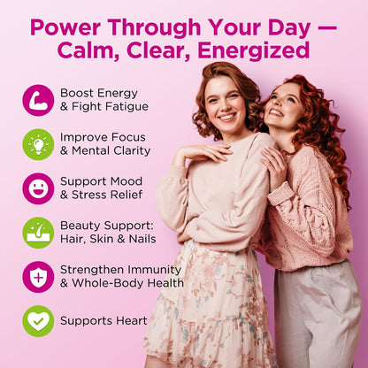 Vitamin B Complex Gummies for Women & Me, Vitamin B12, B1, B2, B3, B6, B7, B9 with Vitamin C, Zinc, Magnesium & CoQ10 for Energy, Brain, Nervous System & Mood, Natural Raspberry Flavor, 60 Gummies