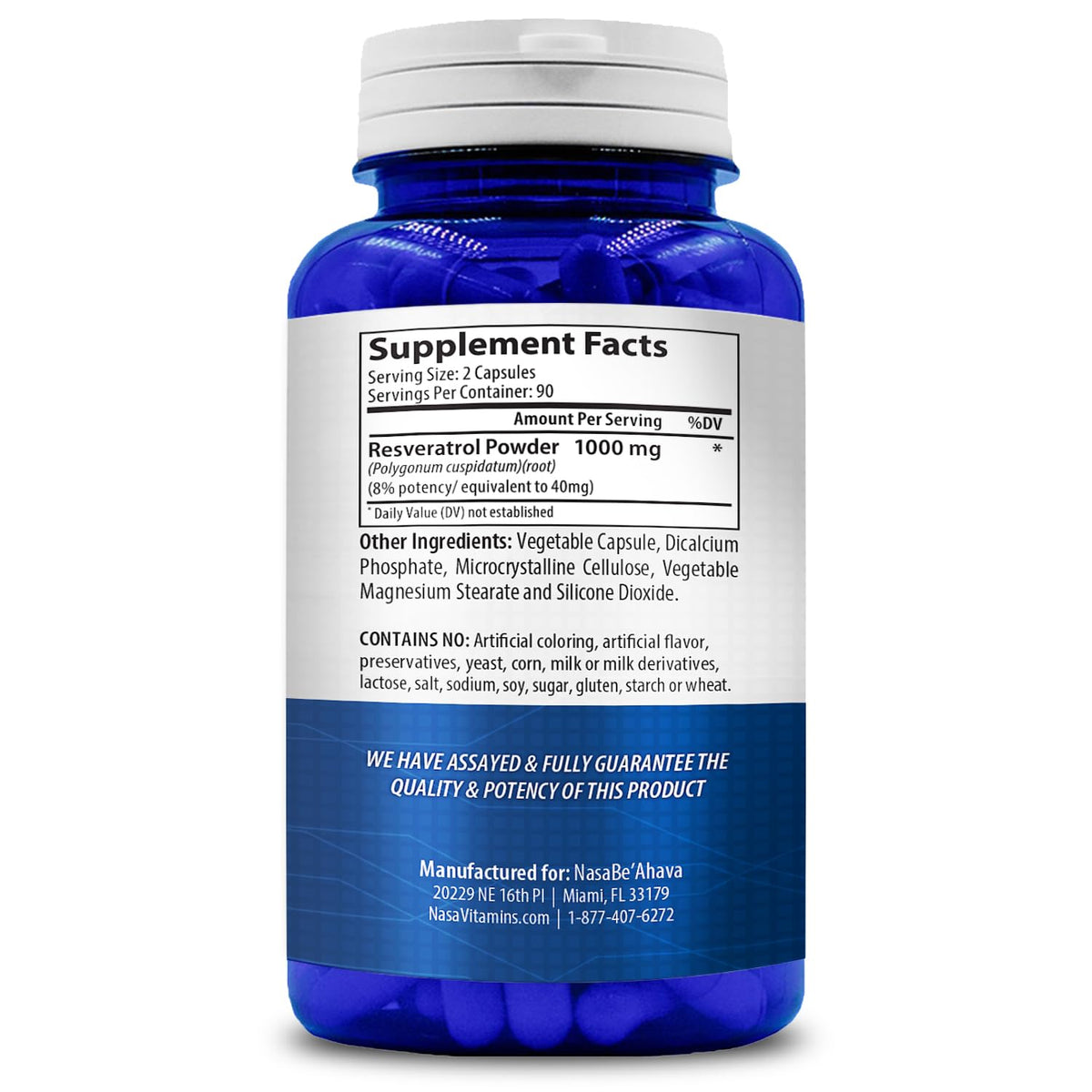 NASA Beahava 100% Pure Resveratrol - 1000mg Per Serving Max Strength (180 Capsules)