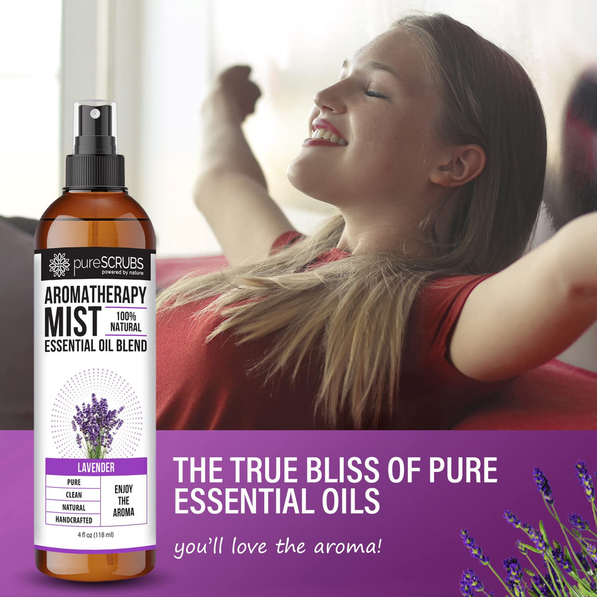 Shake, Mist & Enjoy - pureSCRUBS Premium Lavender Aromatherapy Spray Mist for Room, Body, Linens