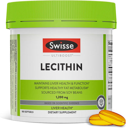 Swisse Soy Lecithin 1200mg Softgels Capsules | Maintains Liver Health and Function * | Supports Fat Metabolism * | Choline Lecithin Supplement 1200 mg | 180 Softgels