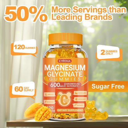 Magnesium Glycinate Gummies 600mg, Sugar Free Magnesium Gummies for Adults