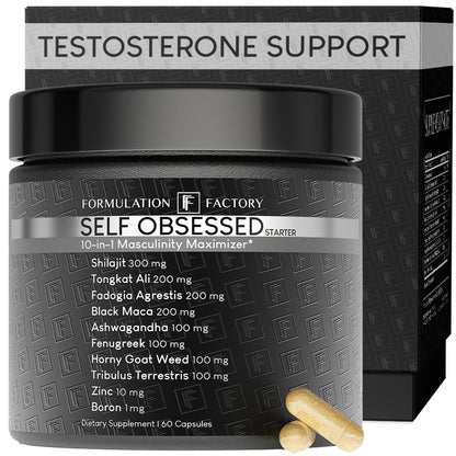 Formulation Factory Self Obsessed 10-in-1 Natural Testosterone Booster for Men, Testosterone Supplement for Men with Shilajit, Tongkat Ali, Fadogia Agrestis, 120 Capsules, 2 Month Supply