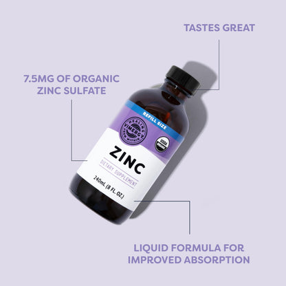 VIMERGY USDA Organic Zinc Supplements for Women & Men (7.5mg Liquid Zinc Per Serving) Fast-Absorbing Immune Support, Promotes Healthy Bones & Skin, Vegan, Up to 57 Servings (115 mL)