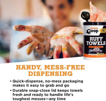 GOOP Orange Heavy Duty Ruff Towels with Scrubbing Power, 10” x 12” Dual Textured Multi-Purpose Cleaning Wipes, Removes Dirt, Grease, Oil, 72 Count