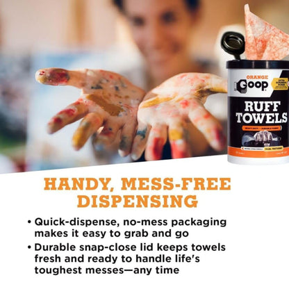 GOOP Orange Heavy Duty Ruff Towels with Scrubbing Power, 10” x 12” Dual Textured Multi-Purpose Cleaning Wipes, Removes Dirt, Grease, Oil, 72 Count