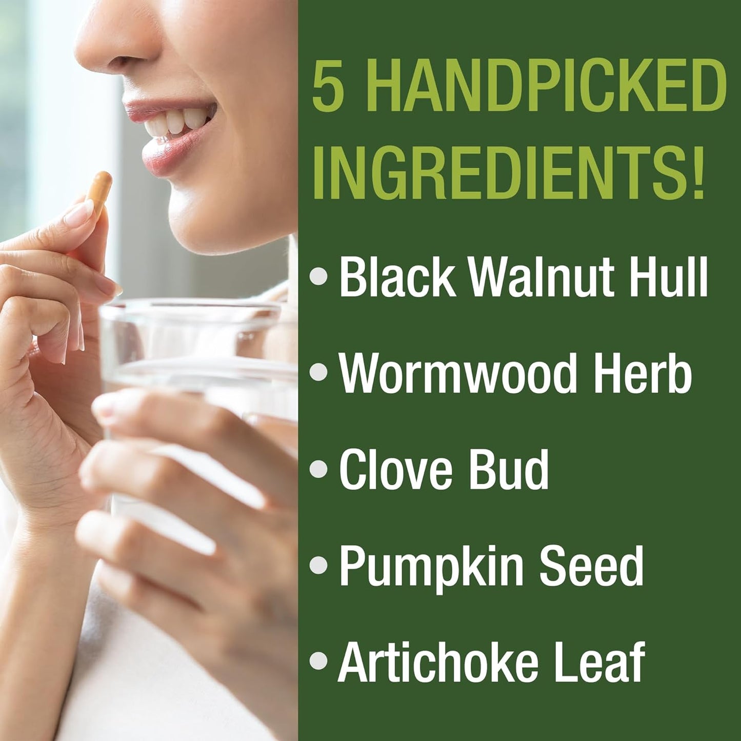Wormwood Black Walnut Clove Cleanse for Humans. Elimination Detox + Intestinal Support Capsules Supplement for Adults and Kids. Pills with Artichoke and Pumpkin Seed for Additional Benefits