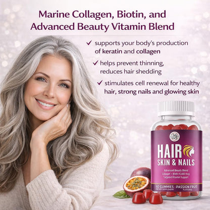 Grab The Gold Hair Skin & Nails Gummies Biotin Collagen Passion Fruit