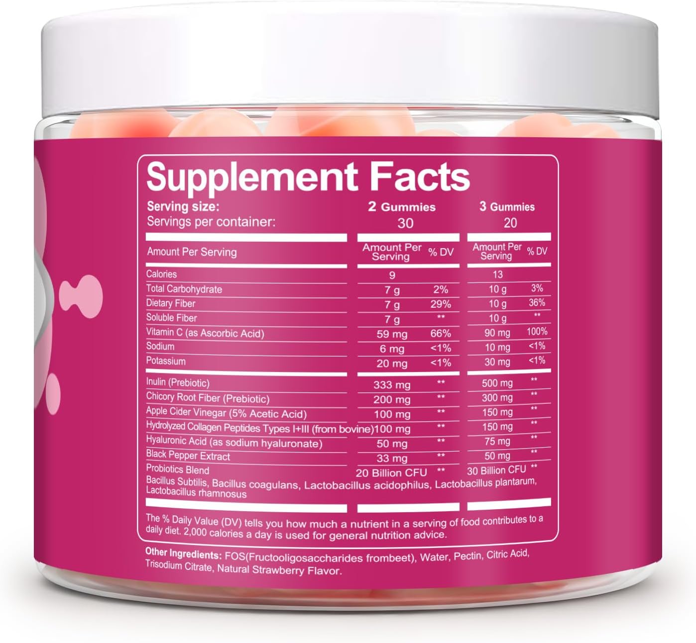 Migcopat 10G Fiber Gummies with Collagen Peptides, Hyaluronic Acid, Vitamin C, ACV, 30 Billion CFU Probiotics – Sugar Free Collagen Gummy for Skin, Hair & Nails – Digestive Health Support – 60 Cts