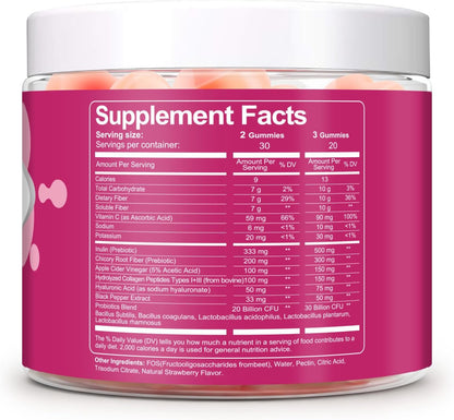 Migcopat 10G Fiber Gummies with Collagen Peptides, Hyaluronic Acid, Vitamin C, ACV, 30 Billion CFU Probiotics – Sugar Free Collagen Gummy for Skin, Hair & Nails – Digestive Health Support – 60 Cts