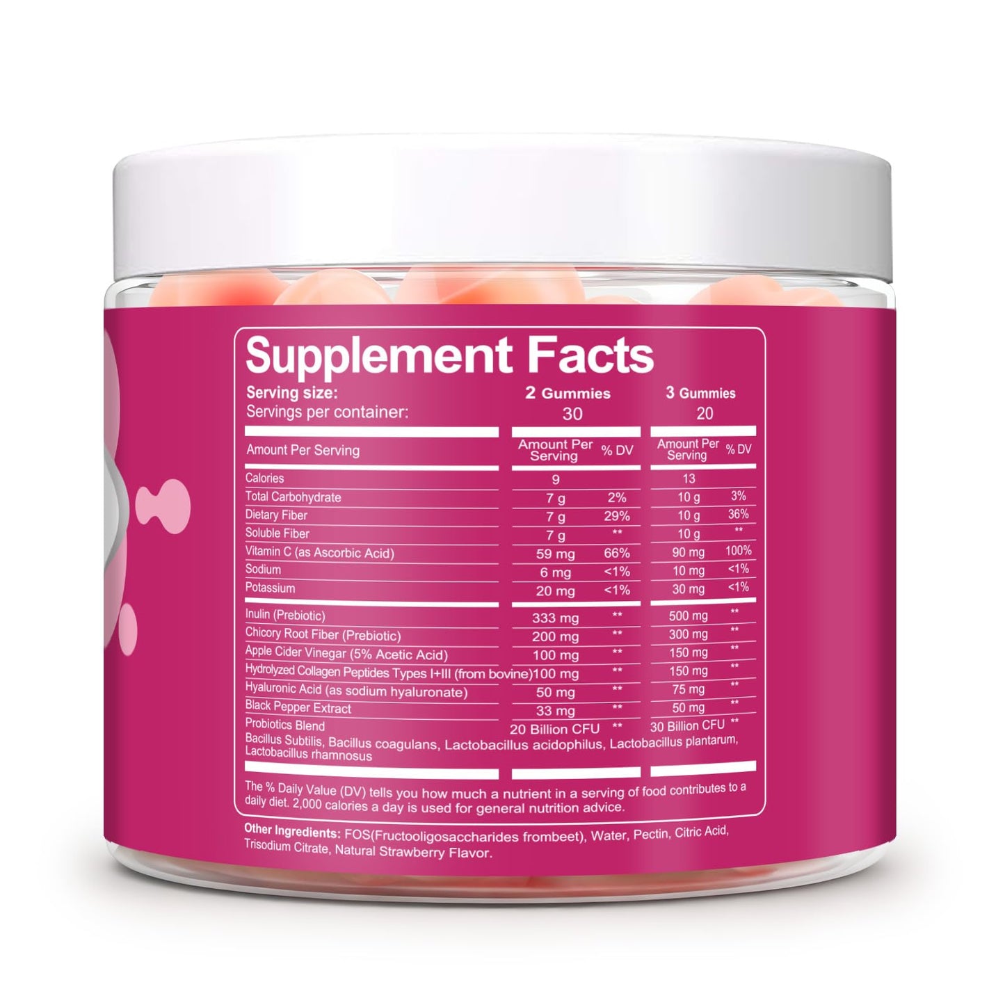Migcopat 10G Fiber Gummies with Collagen Peptides, Hyaluronic Acid, Vitamin C, ACV, 30 Billion CFU Probiotics – Sugar Free Collagen Gummy for Skin, Hair & Nails – Digestive Health Support – 60 Cts
