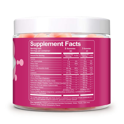 Migcopat 10G Fiber Gummies with Collagen Peptides, Hyaluronic Acid, Vitamin C, ACV, 30 Billion CFU Probiotics – Sugar Free Collagen Gummy for Skin, Hair & Nails – Digestive Health Support – 60 Cts