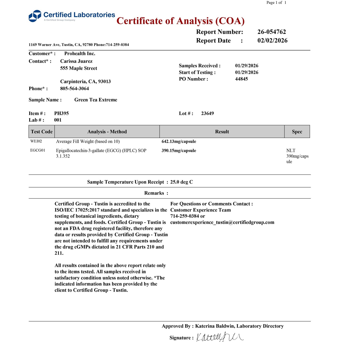 ProHealth Longevity Green Tea EGCG Extreme (390mg EGCG, 100 Capsules) (Green Tea Supplement)