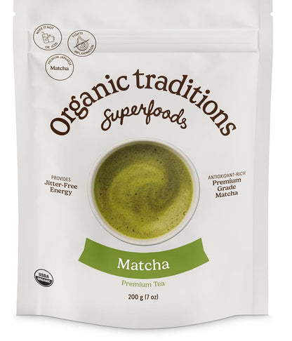 Organic Traditions Premium Matcha Powder, Authentic Japanese Tencha Leaves, Green Tea Rich in Antioxidants and Naturally Occurring L-Theanine for Calm Focus, Energy Drink Tea, 100g / 3.5oz Bag