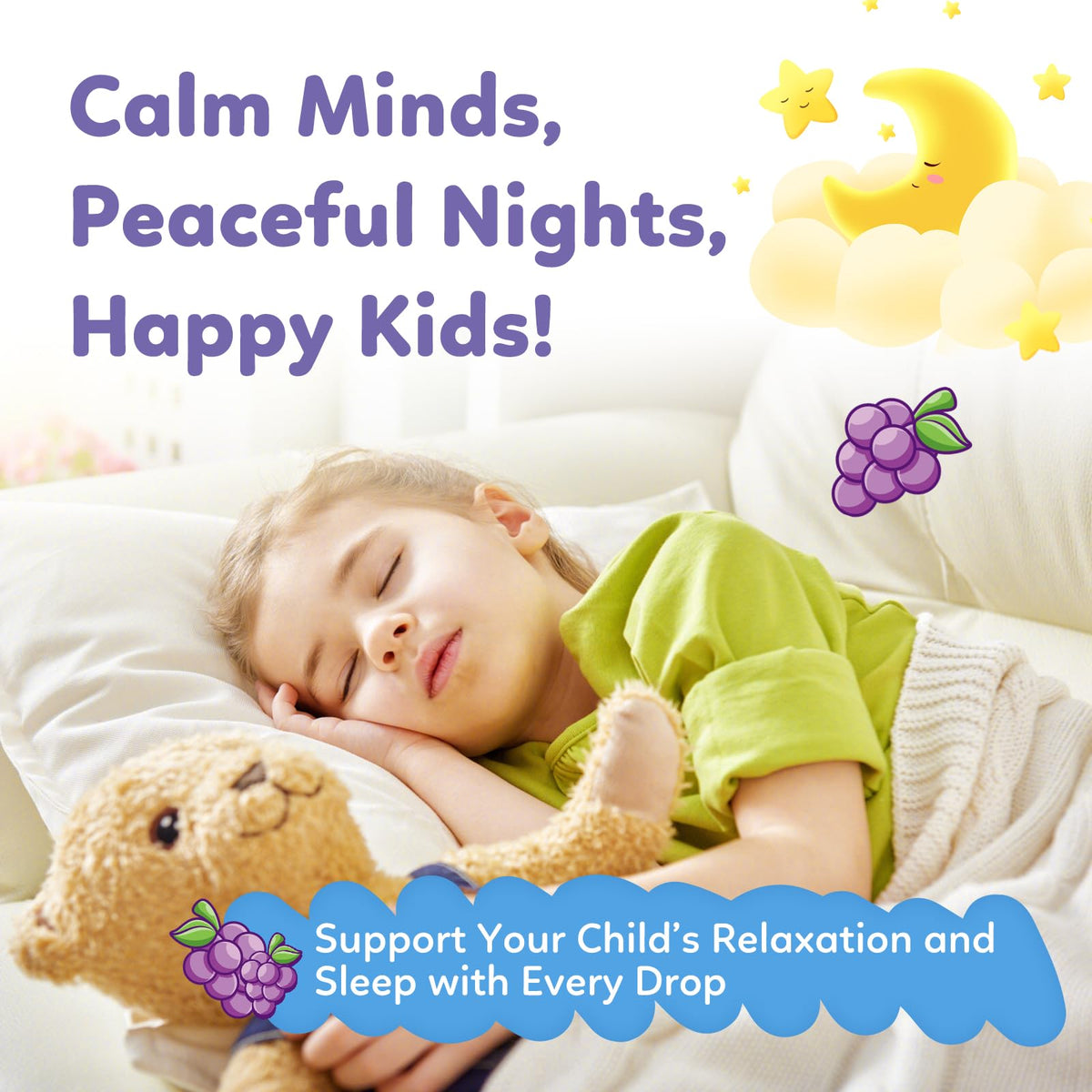Kids Magnesium Liquid Drops - Liquid Magnesium Glycinate for Kids, Citrate Supplement with L-theanine, Omega-3, Vitamin B12, D3 for Sleep, Calm, Relaxation, Brain, Bones, Strawberry 2 Fl Oz