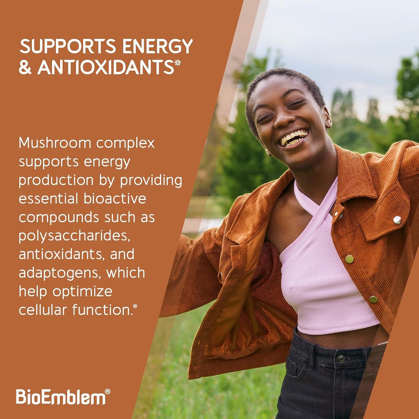 BioEmblem Mushroom Complex - 10:1 Strength and 7 Species - Lions Mane, Reishi, Cordyceps, Chaga, Maitake, Shiitake Mushroom Supplement - Immunity, Energy & Focus, Brain - Non-GMO, Vegan - 90 Caps