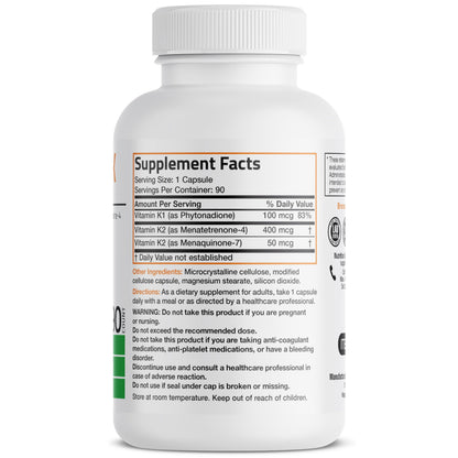 Vitamin K Triple Play (Vitamin K2 MK7 / Vitamin K2 MK4 / Vitamin K1) Full Spectrum Complex Vitamin K Supplement, 180 Capsules