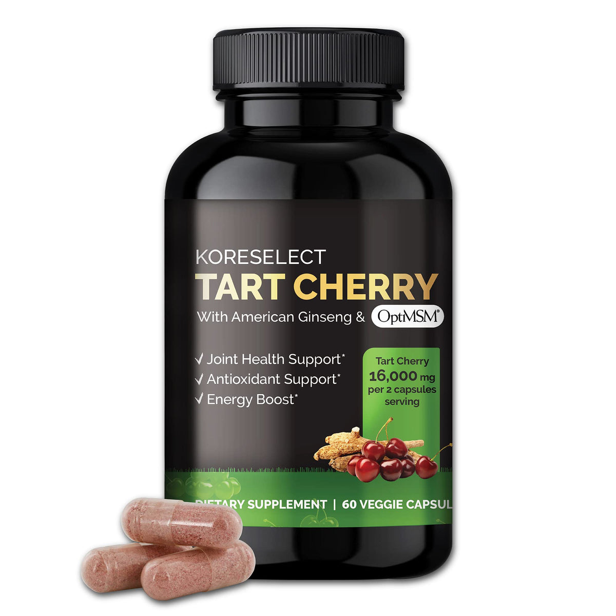 KORESELECT Beet Root & Tart Cherry Capsules 16,000mg Capsules Bundle for Nitric Oxide Supplement Booster for Blood Circulation, Muscle Recovery, Joint Support, for Men and Women