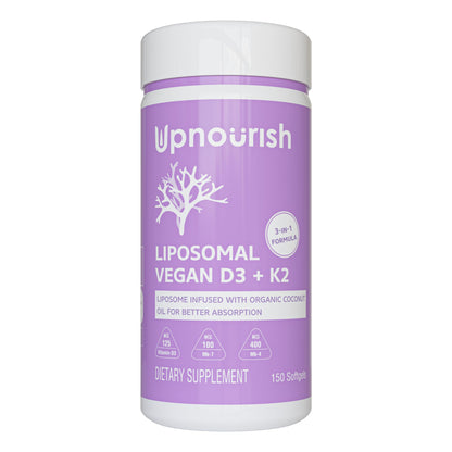 UpNourish Liposomal D3 K2 MK-7 – 365 Mini softgels with Organic Coconut Oil - 5000 IU 125 mcg Vitamin D3 and 100 mcg Vitamin k2 for Optimal Bone and Immune Health