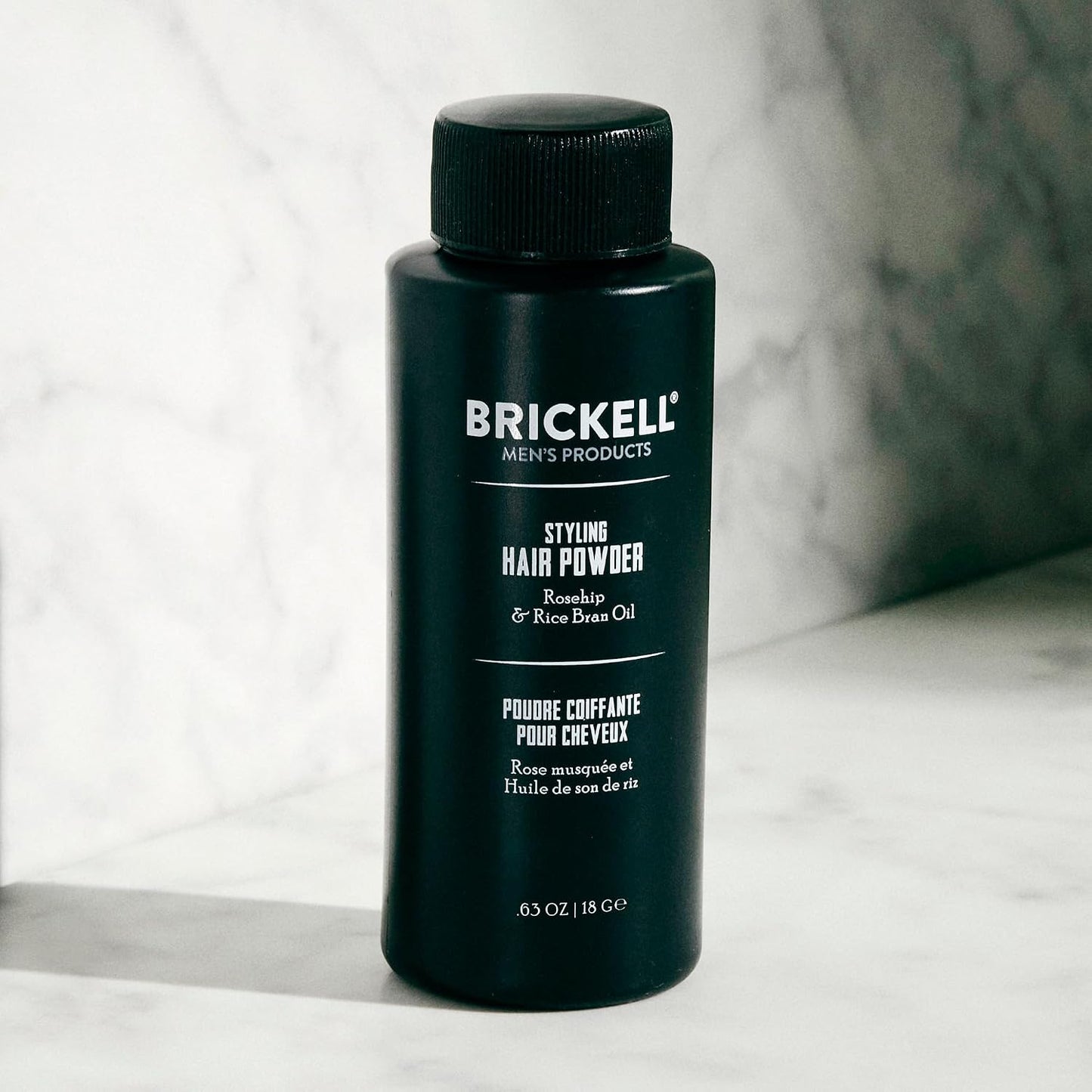 Brickell Men's Styling Hair Powder For Men, Creates Volume, Non-Greasy Texturizing Powder, With Rosehip, Rice Bran Oil, and Arrow Root Powder, 18g, Fragrance-Free