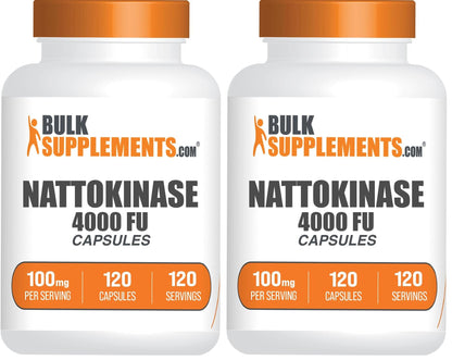BulkSupplements.com Nattokinase 4000 FU Capsules - Nattokinase Supplement, Sourced from Natto Extract, Nattokinase 100mg - Gluten Free, 1 Capsule per Serving, 120 Capsules (Pack of 1)