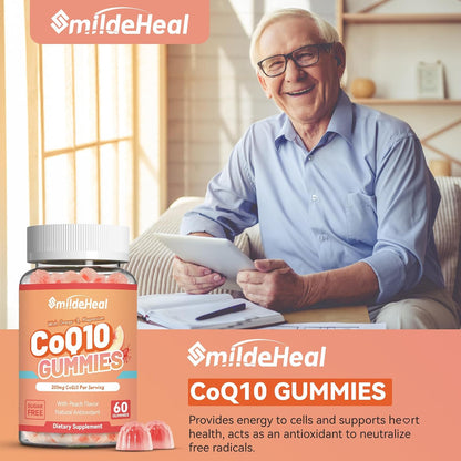 CoQ10 Gummies 200mg with Omega-3, EPA + DHA, & Magnesium - 60 Counts | Coenzyme Q10 Supplements for Heart Health, Cellular Energy & Antioxidant, Vegan, Sugar Free