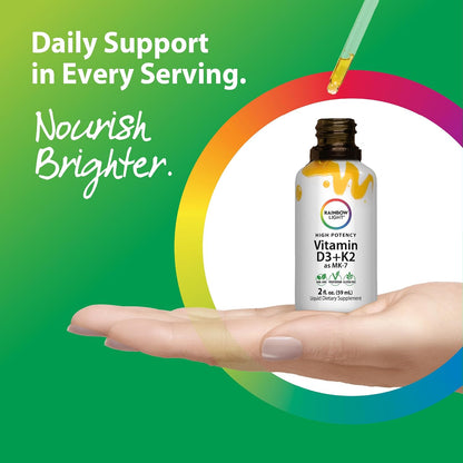 Rainbow Light Vitamin D3 + K2 as MK7 | 2 Fl Oz | 2,000IU Vitamin D | High Potency Formula | Vegetarian, Non-GMO, Gluten Free