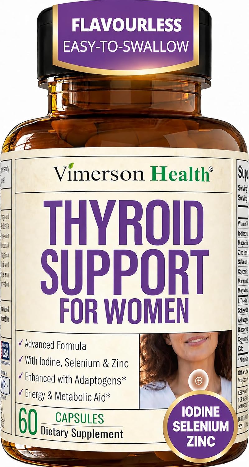 Thyroid Support for Women with Selenium, Iodine & Zinc - Advanced Complex with Ashwagandha, L-Tyrosine & B12 - Supports Energy, Metabolism & Hormonal Balance - 60 Capsules