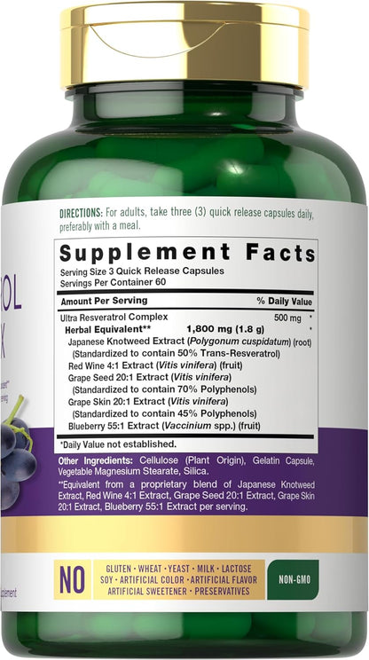 Carlyle Resveratrol Complex - 180 Capsules | Trans Resveratrol Supplement with Grape Seed Extract - Non GMO, Gluten Free