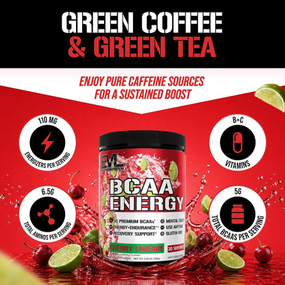 Evlution EVL BCAAs Amino Acids Powder - BCAA Energy Pre Workout Powder for Muscle Recovery Lean Growth and Endurance - Rehydrating Post Workout Recovery Drink with Natural Caffeine - Pink Lemonade
