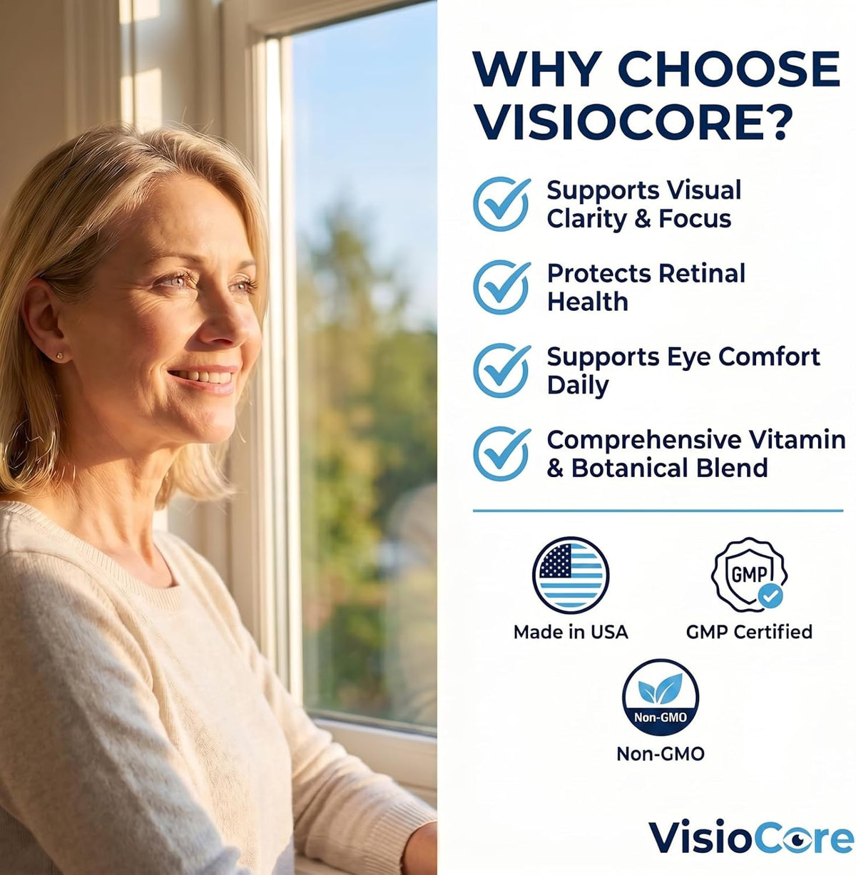 VisioCore Advanced Eye & Vision Support Supplement - Supports Visual Clarity, Retinal Health & Eye Comfort - with Lutein, Bilberry & Vitamin C - 60 Capsules