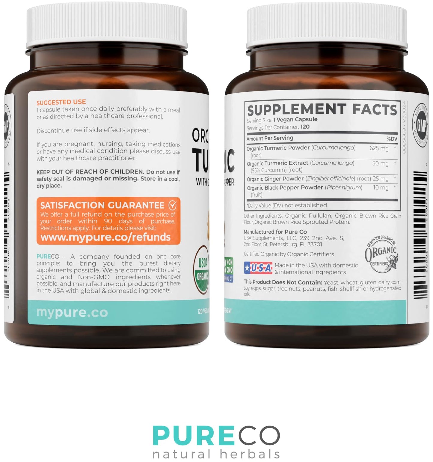 Organic Turmeric Ginger Black Pepper Supplement - High Potency Organic Turmeric Curcumin Capsules with Ginger & Black Pepper for Enhanced Benefits and Absorption - Vegan & Non-GMO (2 Month Supply)