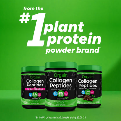 Orgain Hydrolyzed Collagen Peptides Powder, 20g Grass Fed Collagen - Hair, Skin, Nail