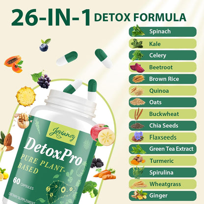 1000 MG Detox & Cleanse Capsules, 26-in-1 Plant-Based Formula for Detoxification, Detox Supplement for Women & Men, Natural Trace Binder, Liver, Antioxidant & Digestive Function, Vegan, 60 Counts