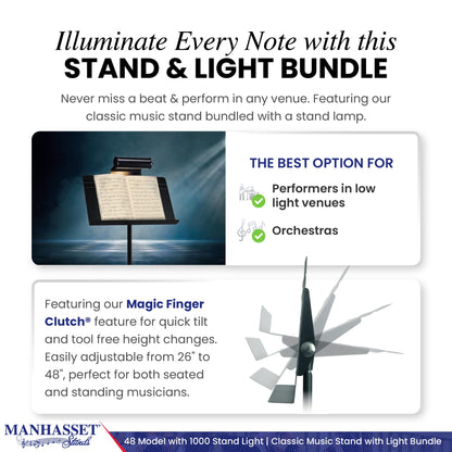 Manhasset Music Stand for Sheet Music - 48 Symphony Model - Long Lasting, Durable Manhasset Stand - Adjustable Height - 26" to 48" - Made in the USA