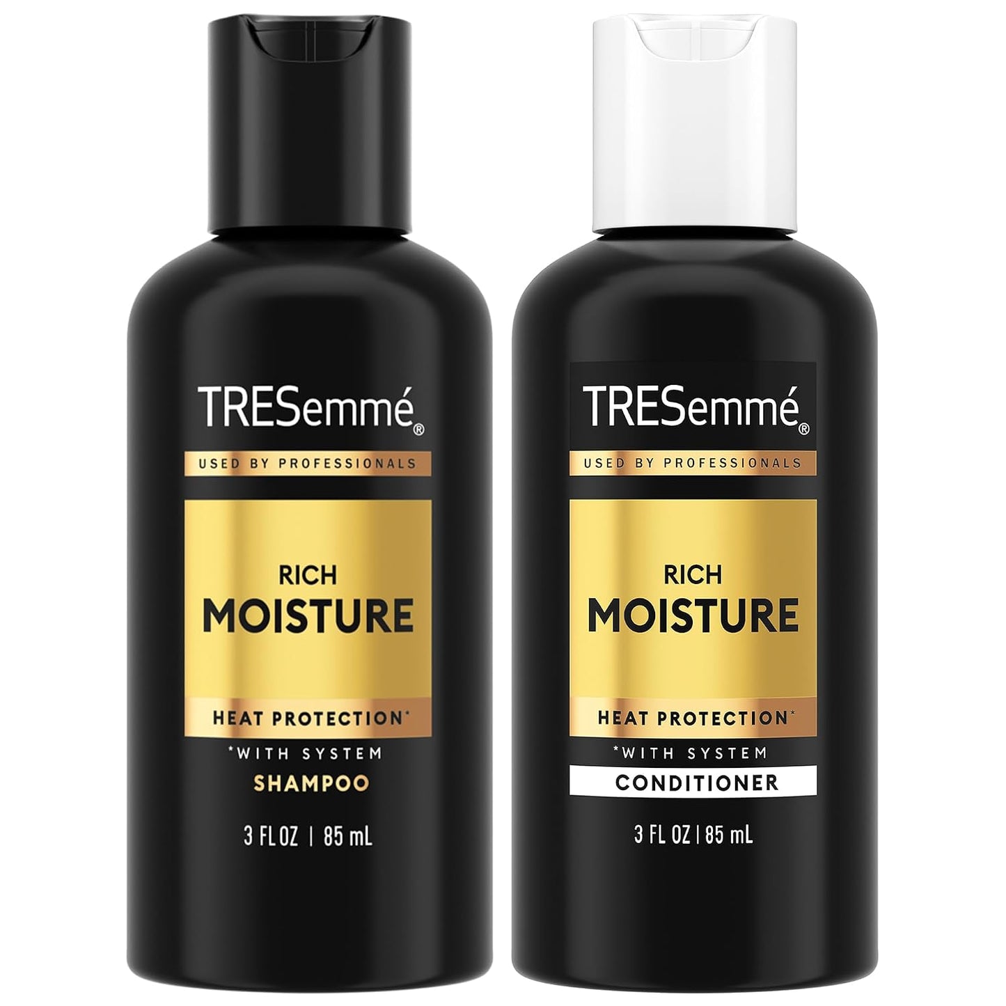 TRESemmé Rich Moisture Travel Shampoo & Conditioner, 3 Oz Ea | Moisturizing Travel Hair Care Set for Dry Hair | TSA-Friendly Sizes for Travel and Gym Bags