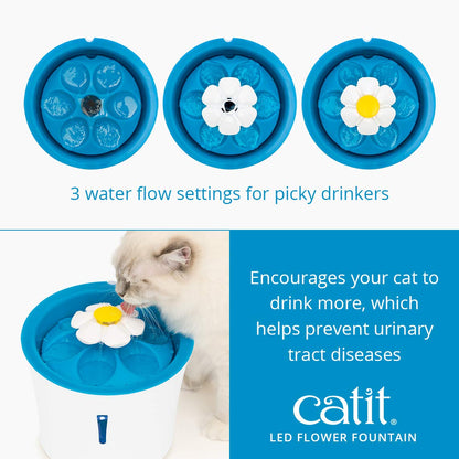 Catit Flower Fountain with Triple Action Filter, Cat Drinking Water Fountain, 3 L, Green | Cat Drinking Water Fountain
