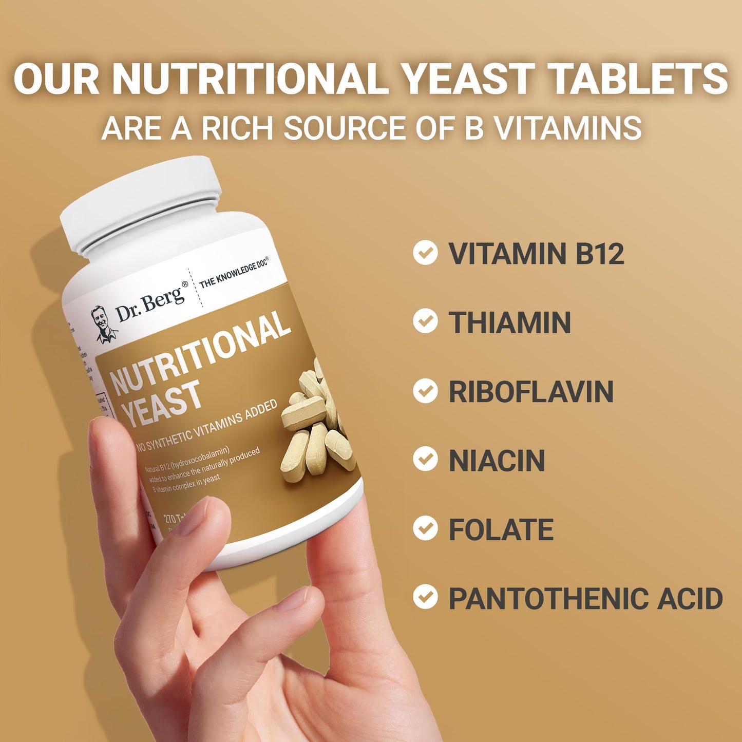 Dr. Berg Nutritionals Yeast Tablets – Natural B12 Added - All 8 B Vitamin Complex – Organic Vanilla Flavor - 270 Vegan Tablets Dietary Supplements