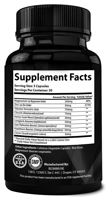 BioImmune TESTAGRA Testosterone Booster for Men. 10X Concentrated- 90 Capsules - Increase Lean Muscle Energy Drive Strength. Saw Palmetto, Tribulus, Tongkat Ali, Horny Goat Weed, Zinc