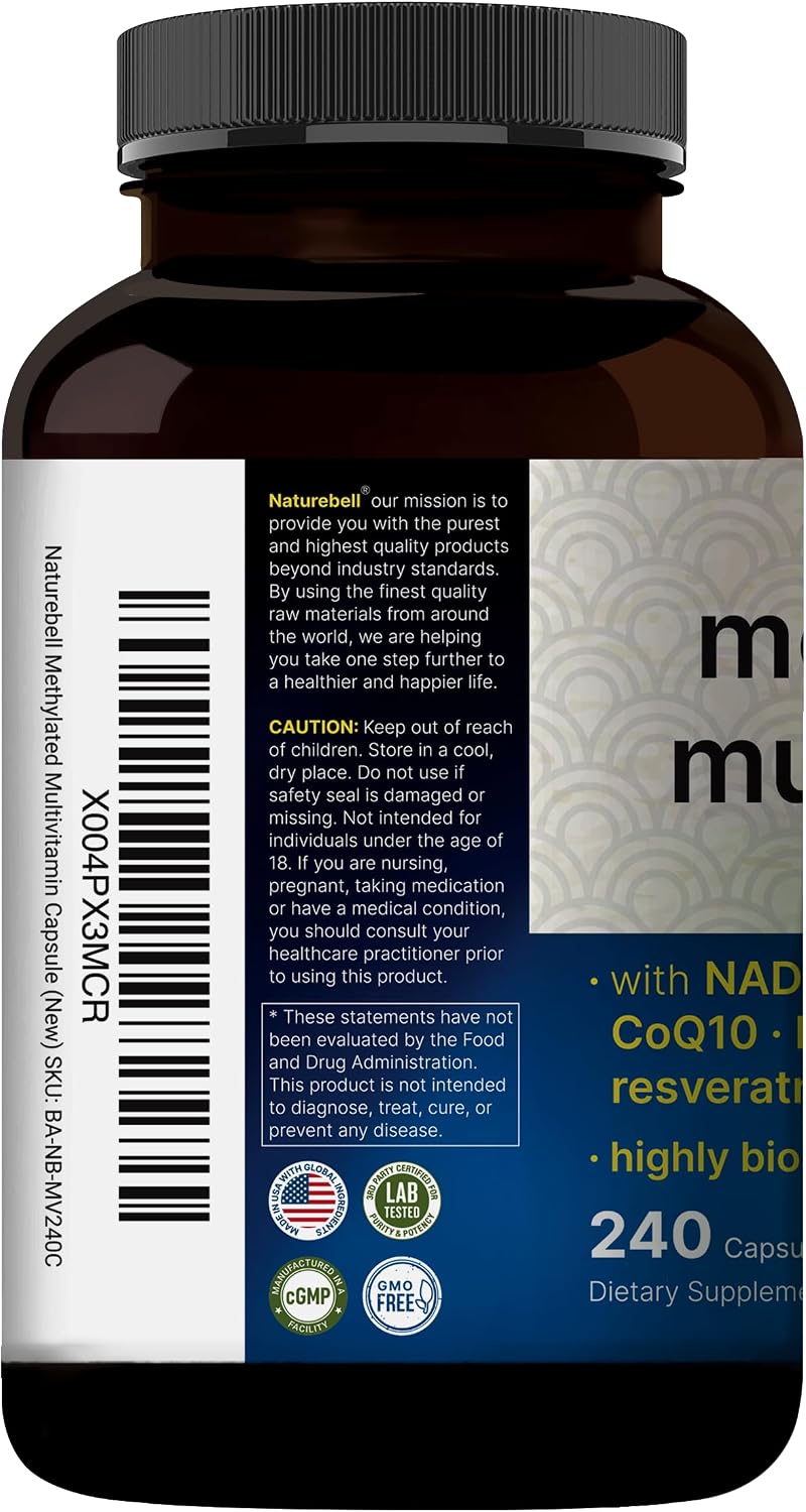 Methylated Multivitamin for Men and Women, 240 Capsules | 27-in-1 Formula with Vitamins B Complex, C, D3, K2, NAD, NAC, CoQ10, Resveratrol, Magnesium, Zinc & More | Daily Essential Vitamins