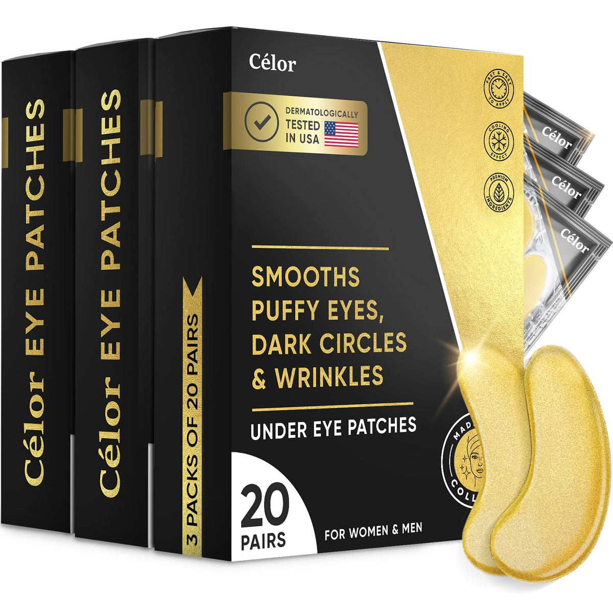 Under Eye Patches (60 Pairs) - Golden Under Eye Mask Amino Acid & Collagen, Under Eye 